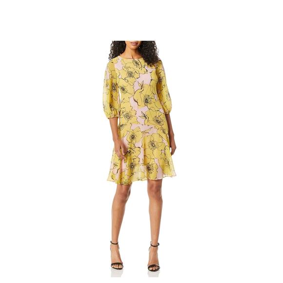 NWT Taylor Ruffle Hem Floral Chiffon Dress Size 8 - Picture 1 of 10